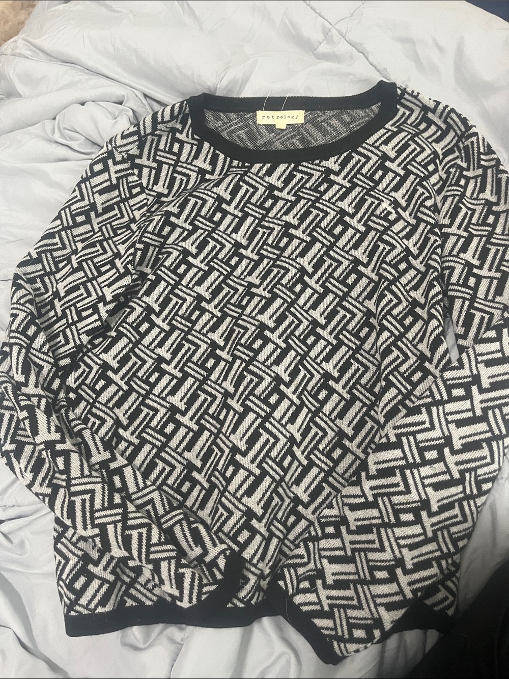 Anthropologie Black & Cream Geometric Crewneck Sweater